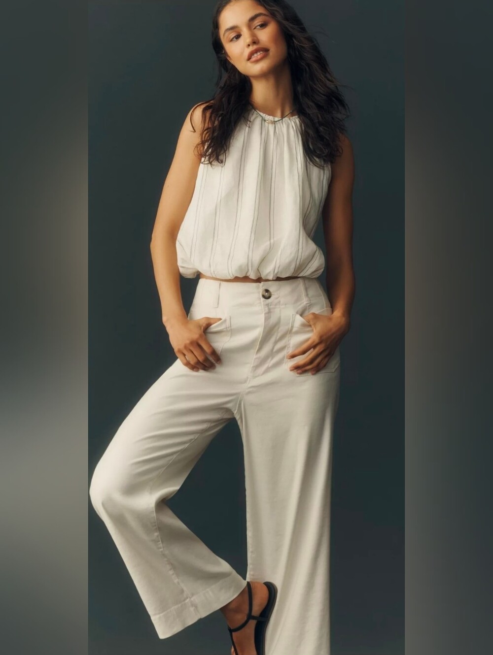 Anthropologie Maeve Colette Linen Stretch High-Rise Wide-Leg Pants - Picture 4 of 6